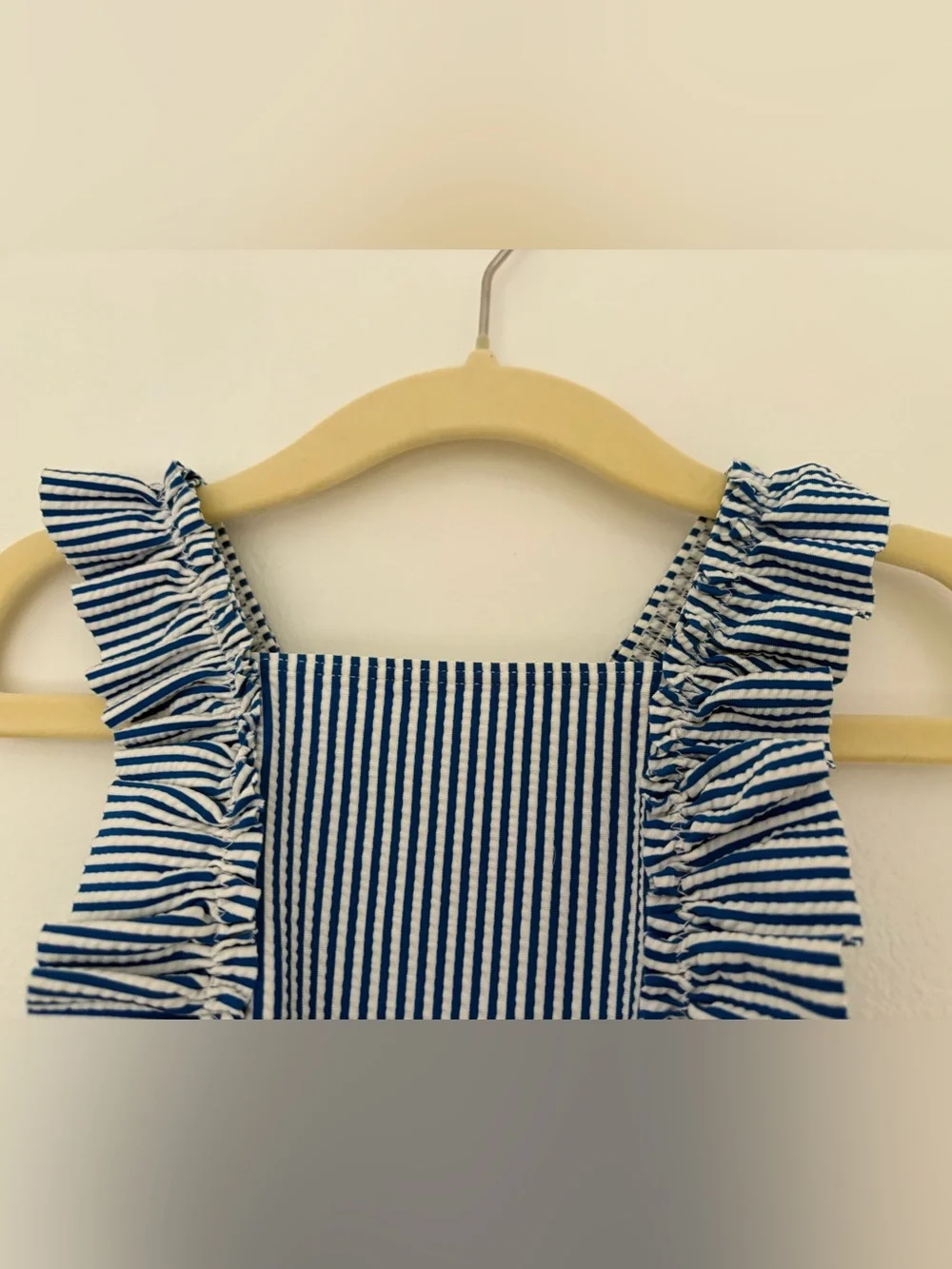 Petit Bateau Blue & White Striped Ruffle One-Piece Baby Swimsuit